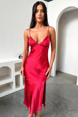 Jennifer Satin Midi Dress - Red