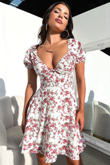 Solem Mini Dress - White / Rose Floral