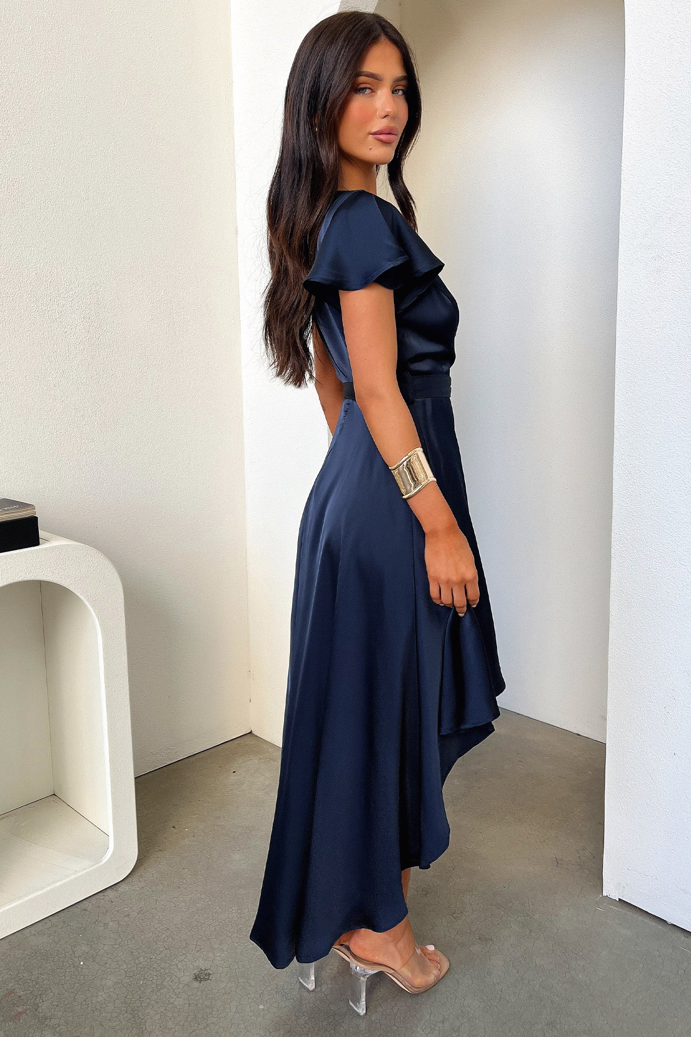 Amelia Silk Midi Dress - Navy