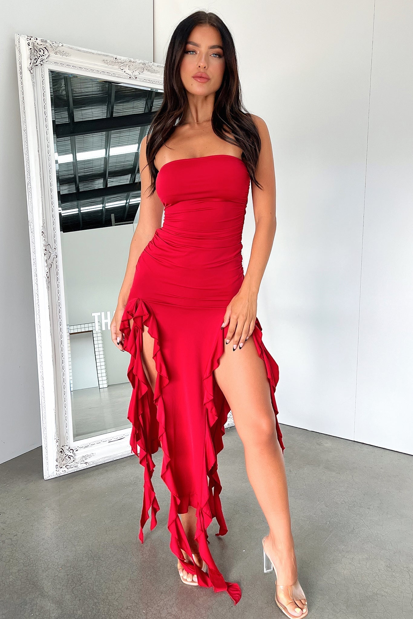 Lioness Rendezvous Strapless Dress - Red