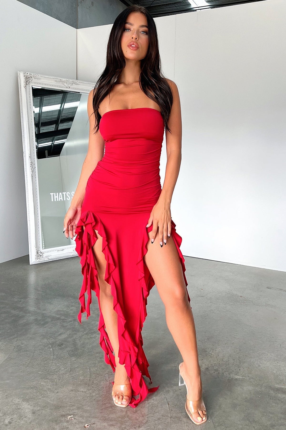 Lioness Rendezvous Strapless Dress - Red